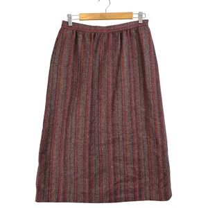 Vintage Tweed Striped Midi Skirt Women's Size 14 Red Multi Color Lined A Line